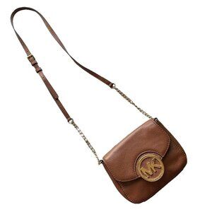 Michael Kors Fulton Small Crossbody Handbag Luggage Brown Leather Adjustable